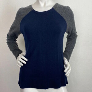 Ply Cashmere Women's Blue Gray Raglan Crew Neck Exposed Back Zip Sweater Size M